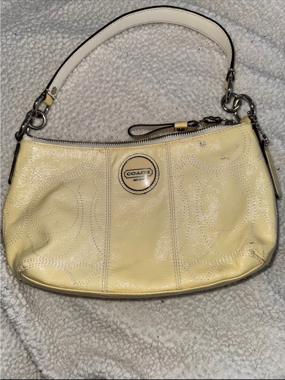 COACH Pale Yellow Patent Leather Shoulder Bag